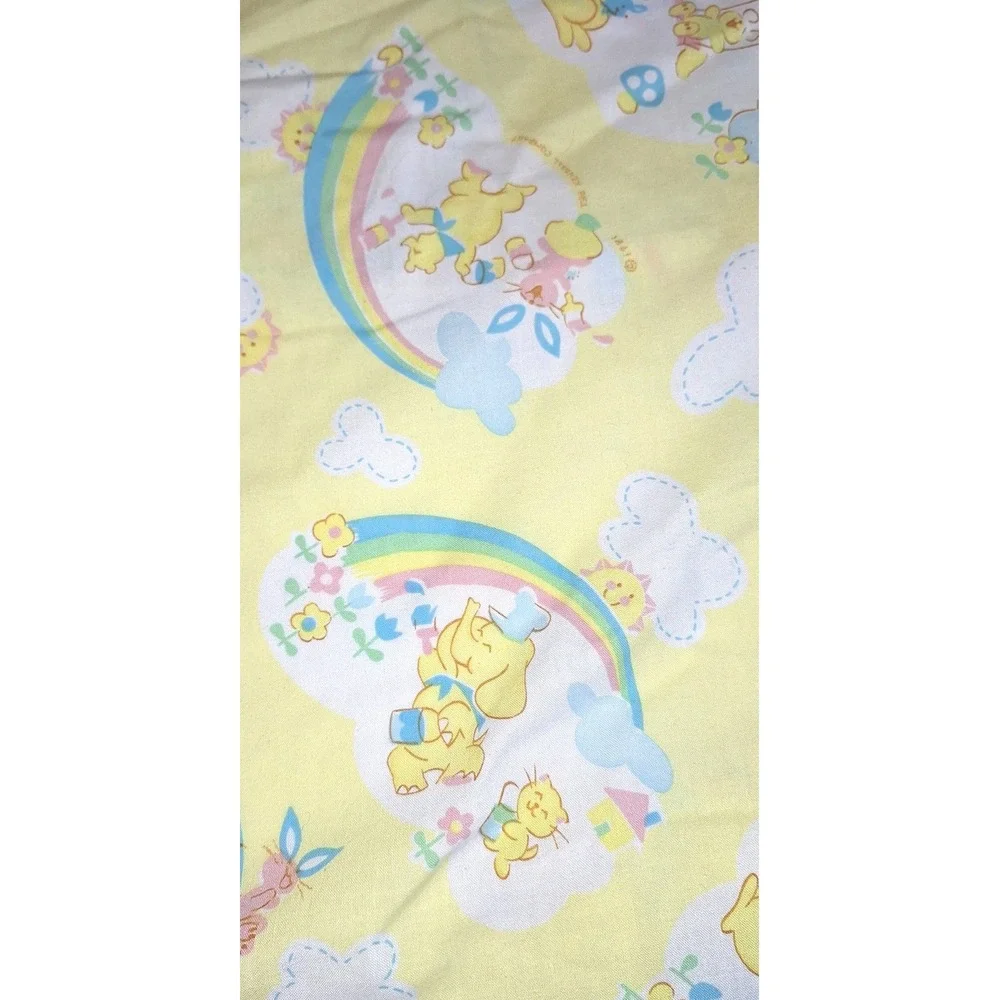 Vtg 1991 rabbit bear Fitted baby Crib Sheet Yellow Rainbow Kendall Company